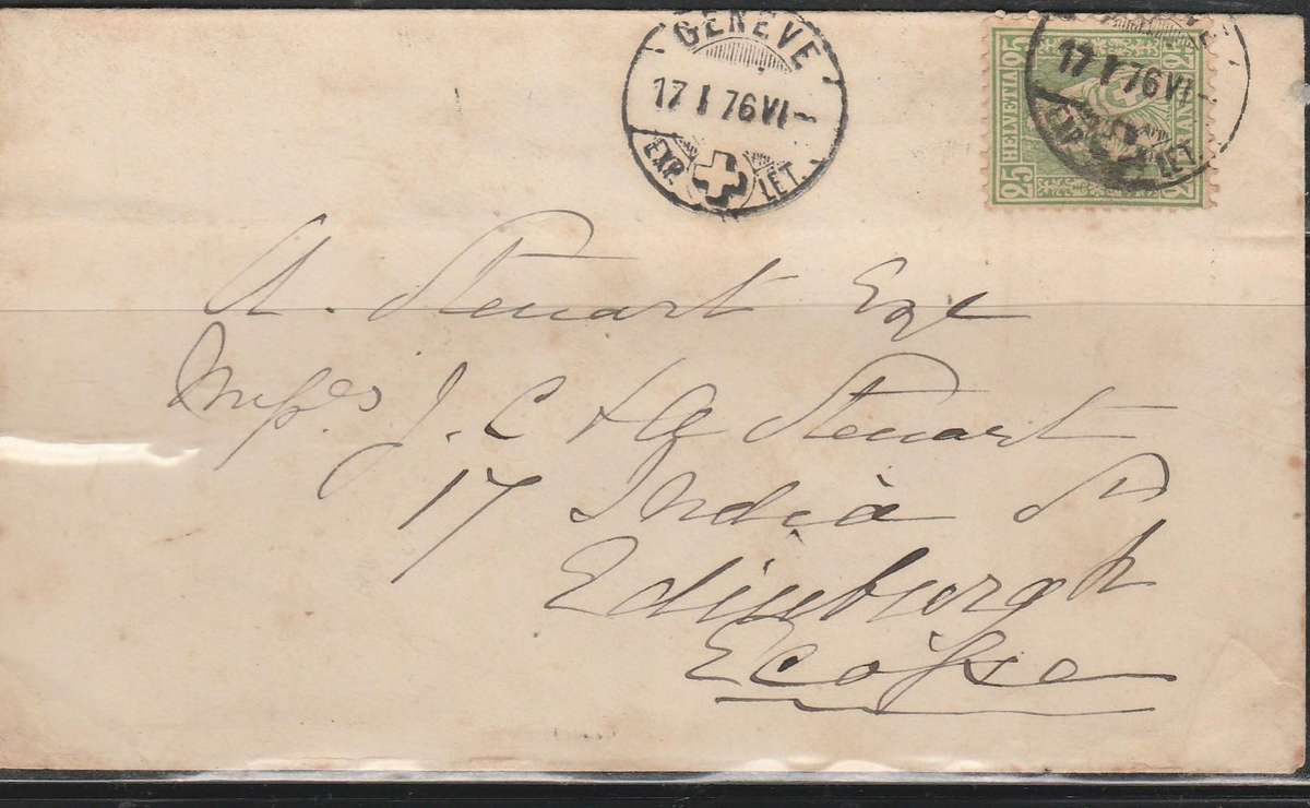 A GREAT COVER FROM GENEVE SWITZERLAND TO EDINBURGH 1876 FRANKED WITH SWISS STAMP LOOK SCAN X2