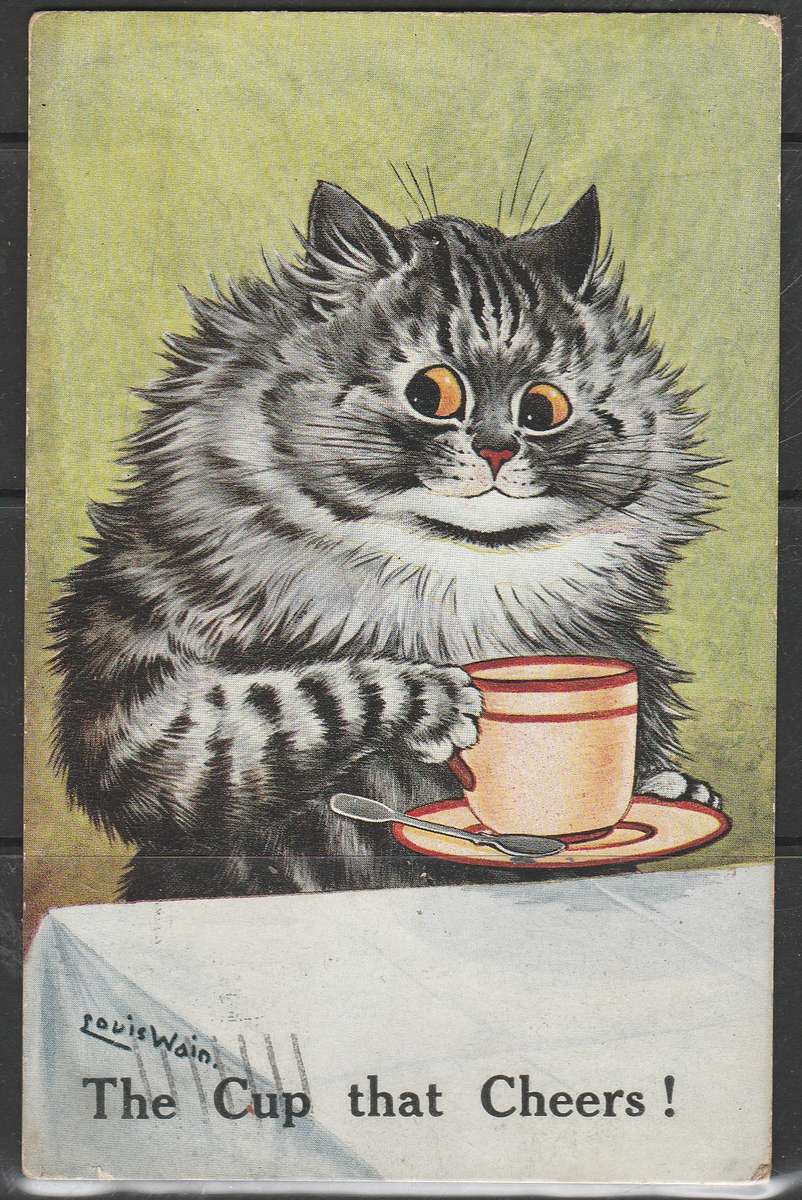 A COLOUR POST CARD SHOWING THE CUP THAT CHEERS F.U. LOOK SCANS X 2