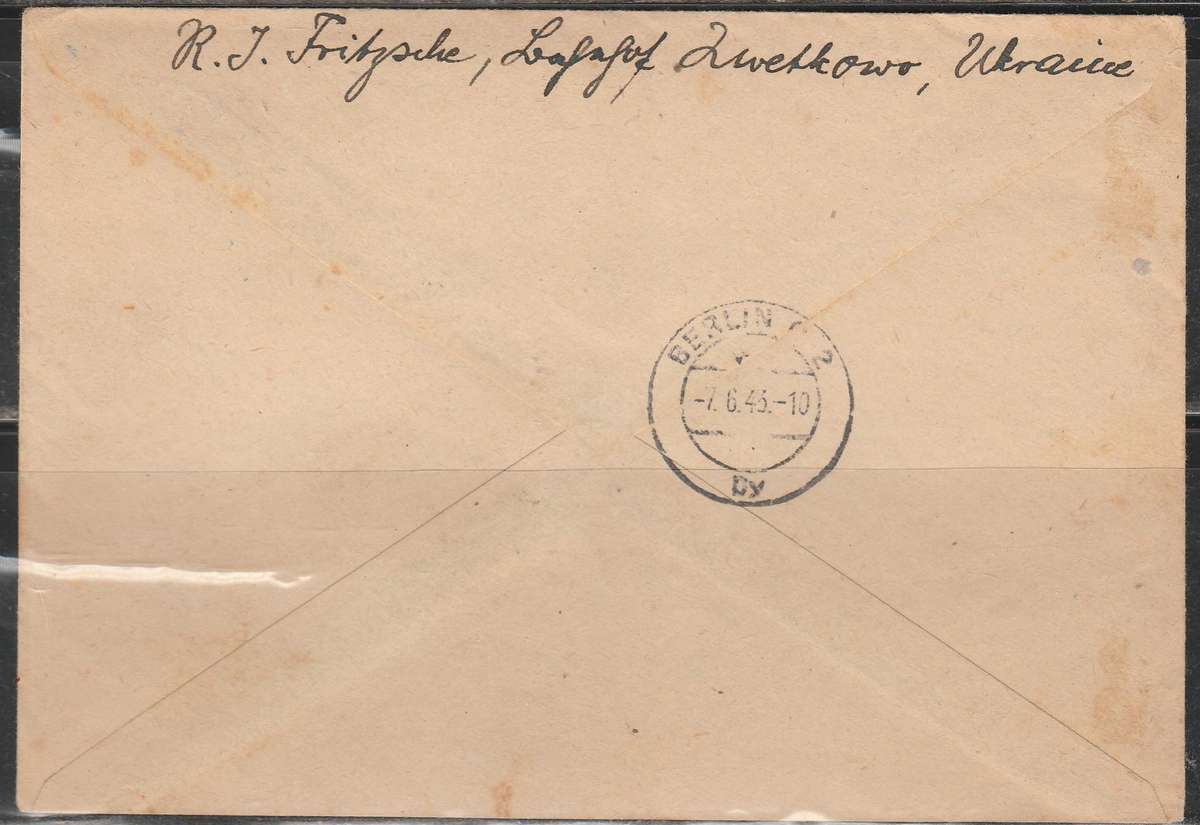 COVER TO BERLIN FROM UKRAINE 1943 FRANKED WITH HITLER OVER PRINTS LOOK SCAN X 2