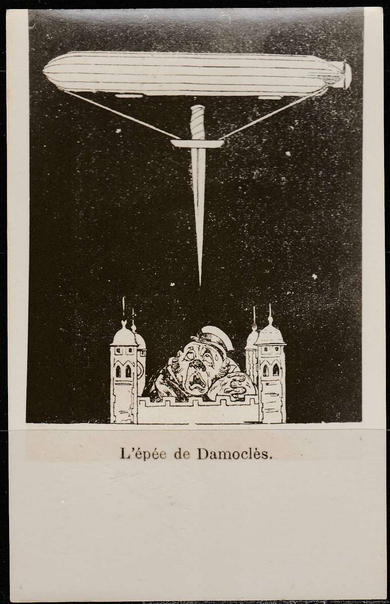 A LOVELY POST CARD MINT OF ZEPPELIN DROPPING SWORD LOOK SCAN