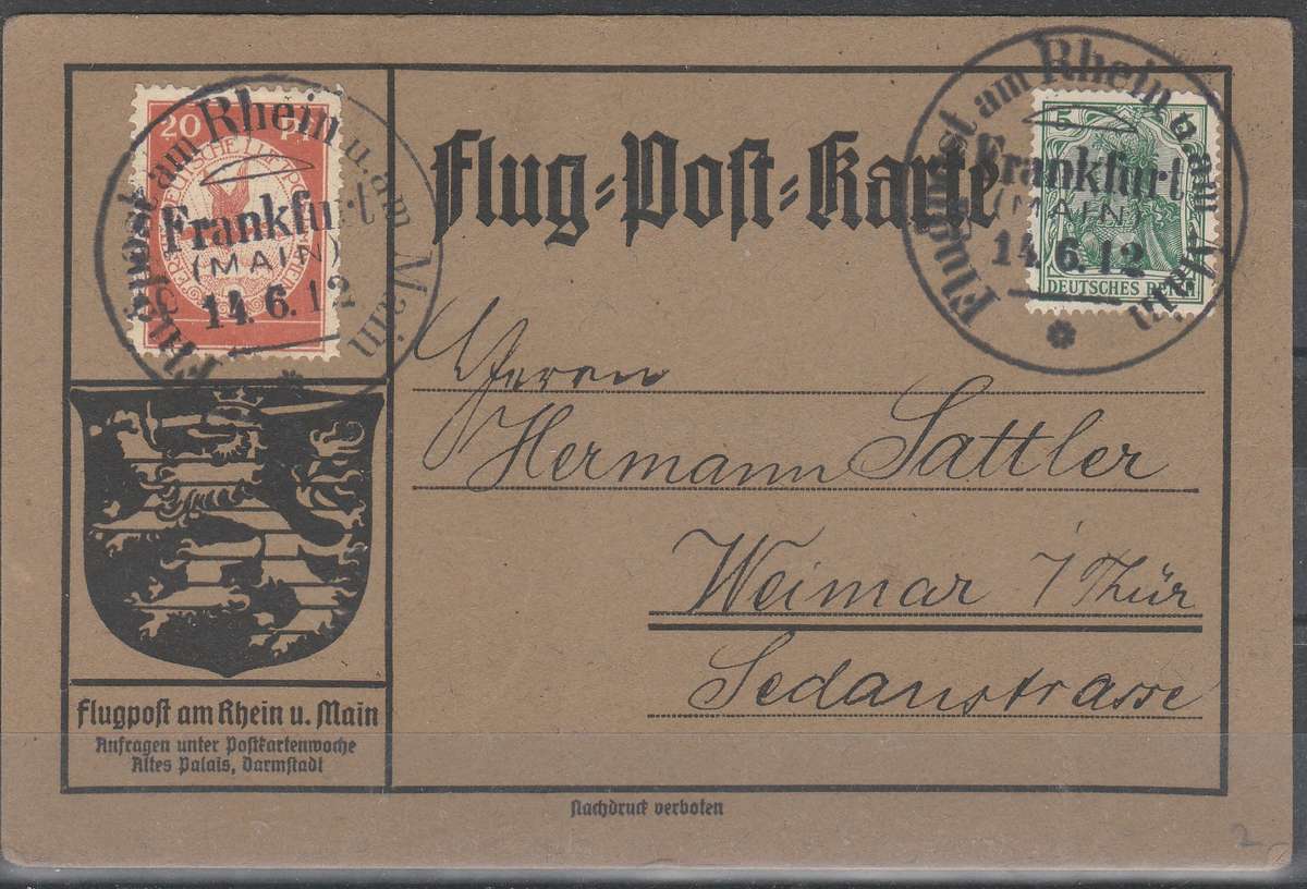1912 Darmstadt Germany Schwaben Zeppelin Airship Airmail Postcard Cover Scarce look scan PRICE REDUC