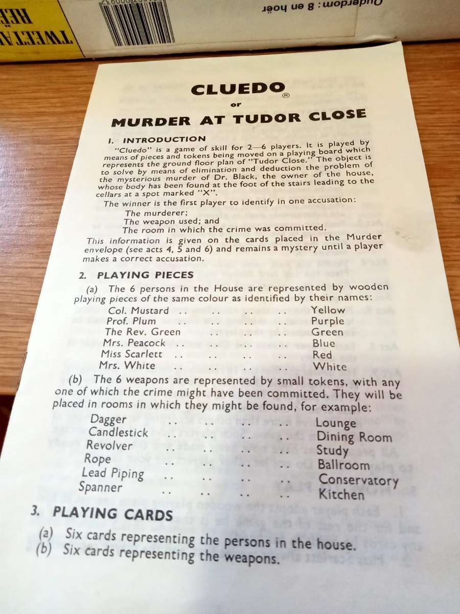 Vintage Manhattan 1972 Cluedo Board Game