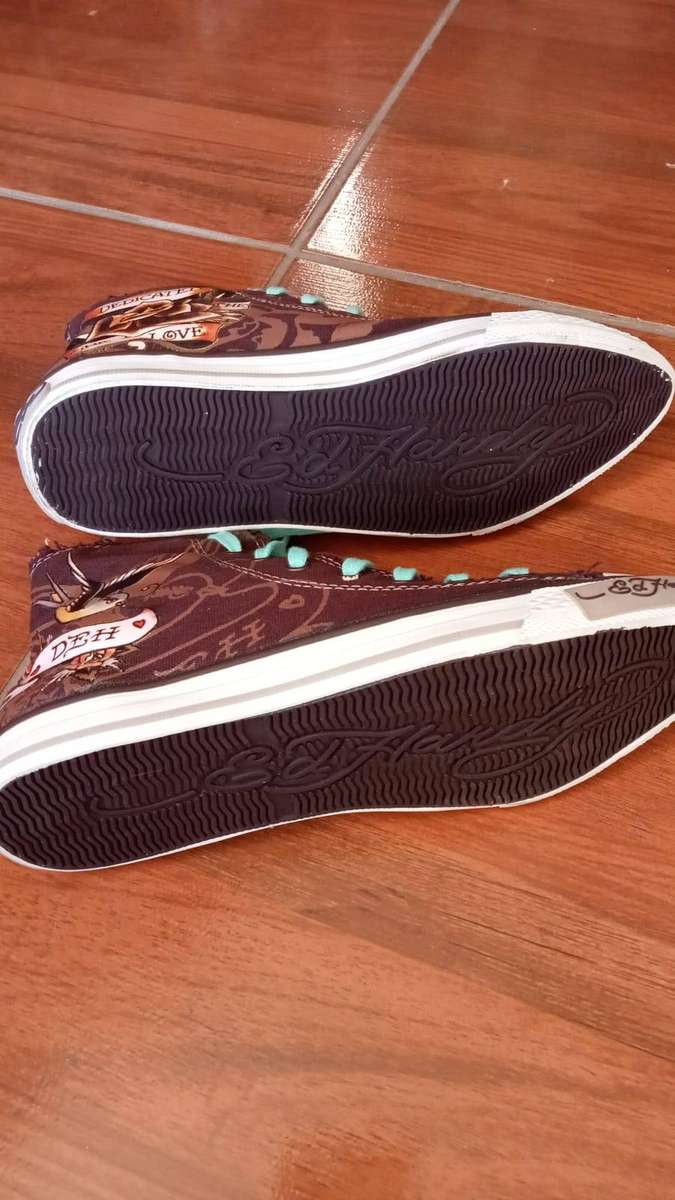 Vintage Ed Hardy High-Top Canvas Sneakers | Y2K Tattoo Print - Complete with Box