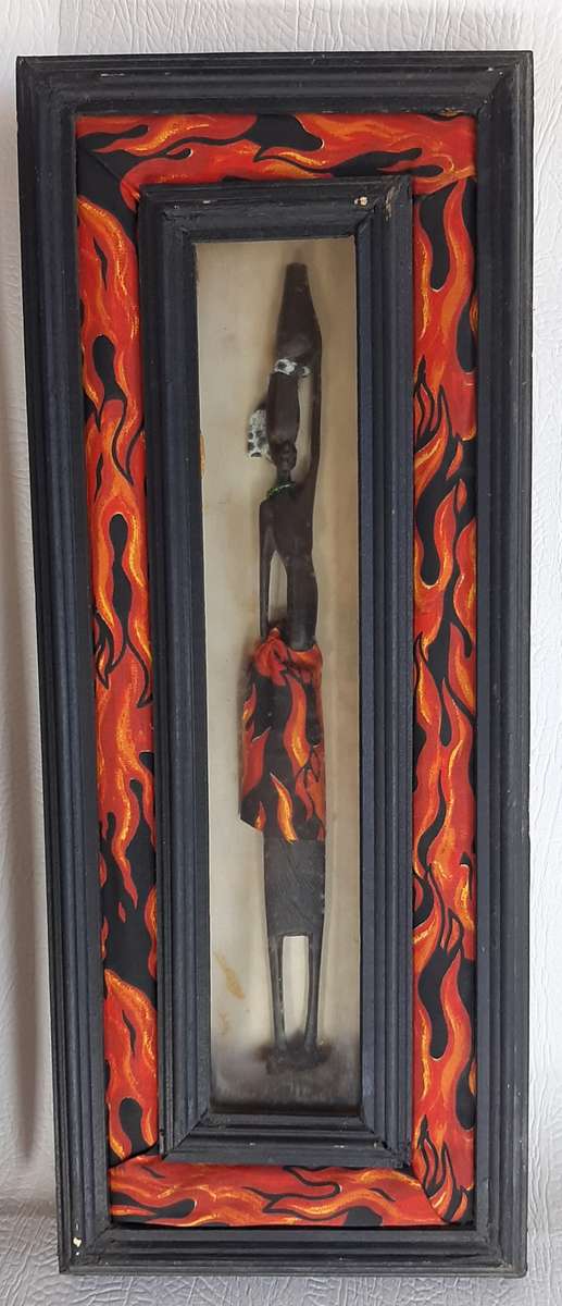 VINTAGE FRAMED SET OF AFRICAN WOODEN CARVINGS