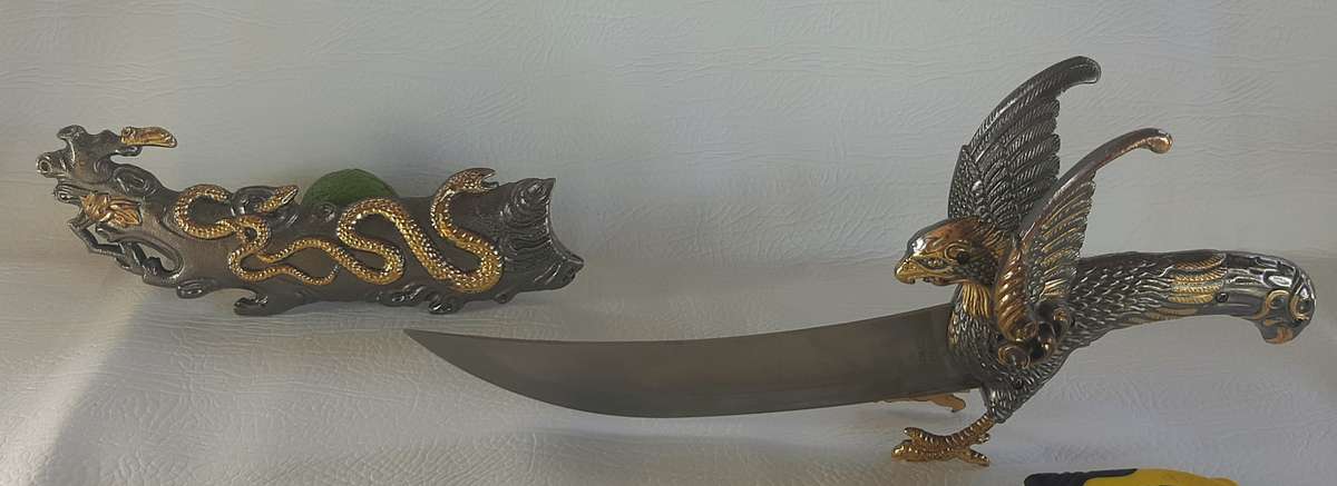 RARE DECORATIVE STAINLESS-STEEL BLADE DAGGER WITH INTRICATE SHEATH DESIGN