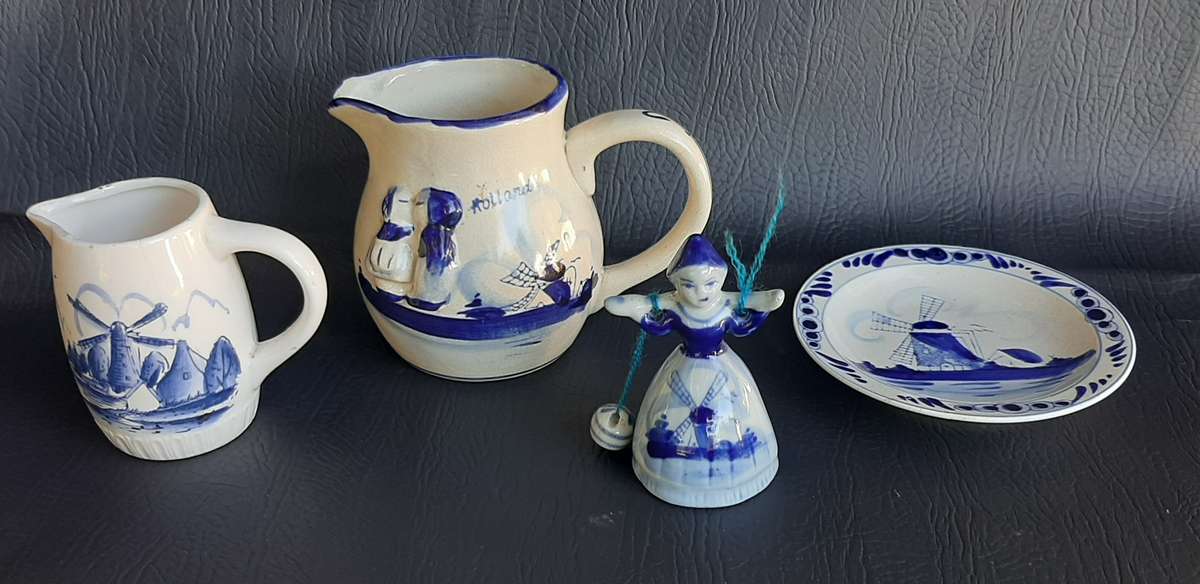 CHARMING DELFTWARE COLLECTION - JUGS, BELL & PLATE