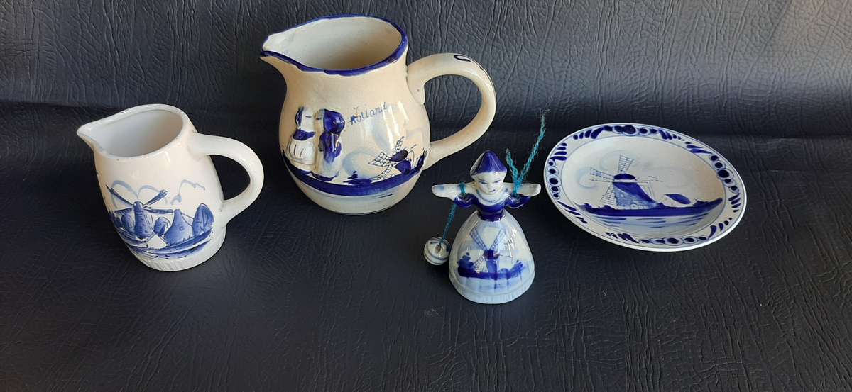 CHARMING DELFTWARE COLLECTION - JUGS, BELL & PLATE