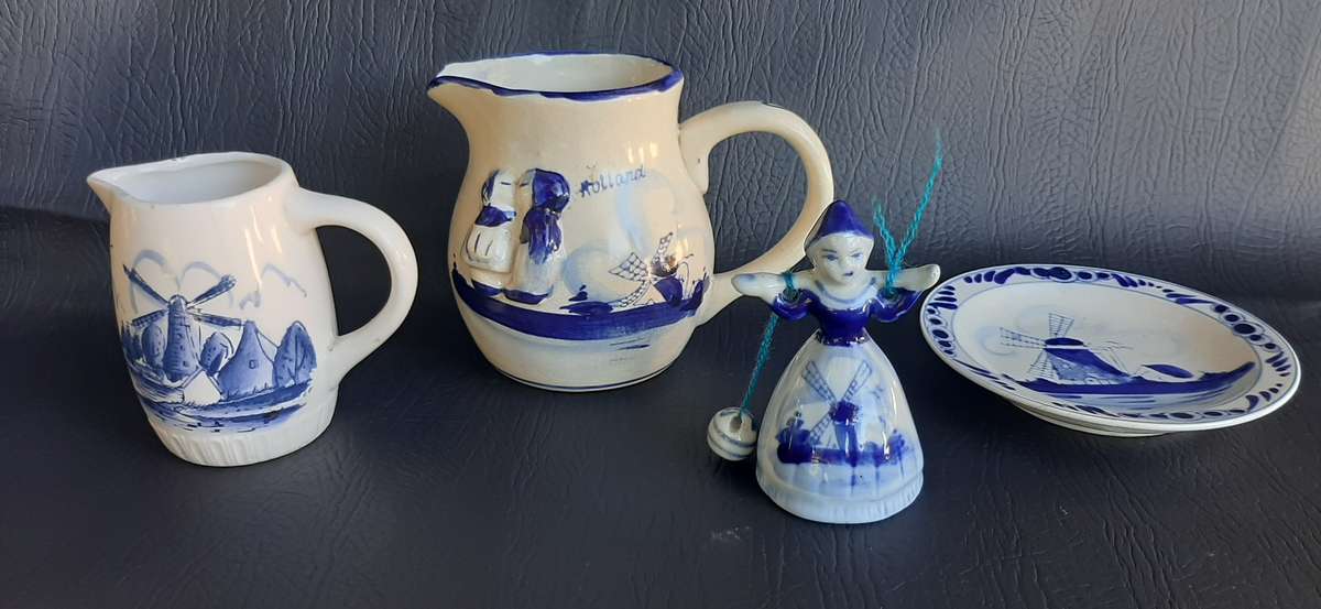 CHARMING DELFTWARE COLLECTION - JUGS, BELL & PLATE