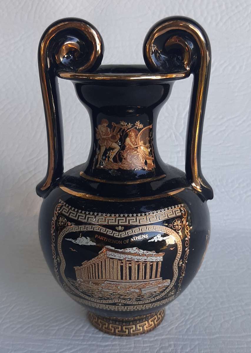EXQUISITE 24K GOLD-GILDED GREEK CERAMIC VASE - A TIMELESS TREASURE