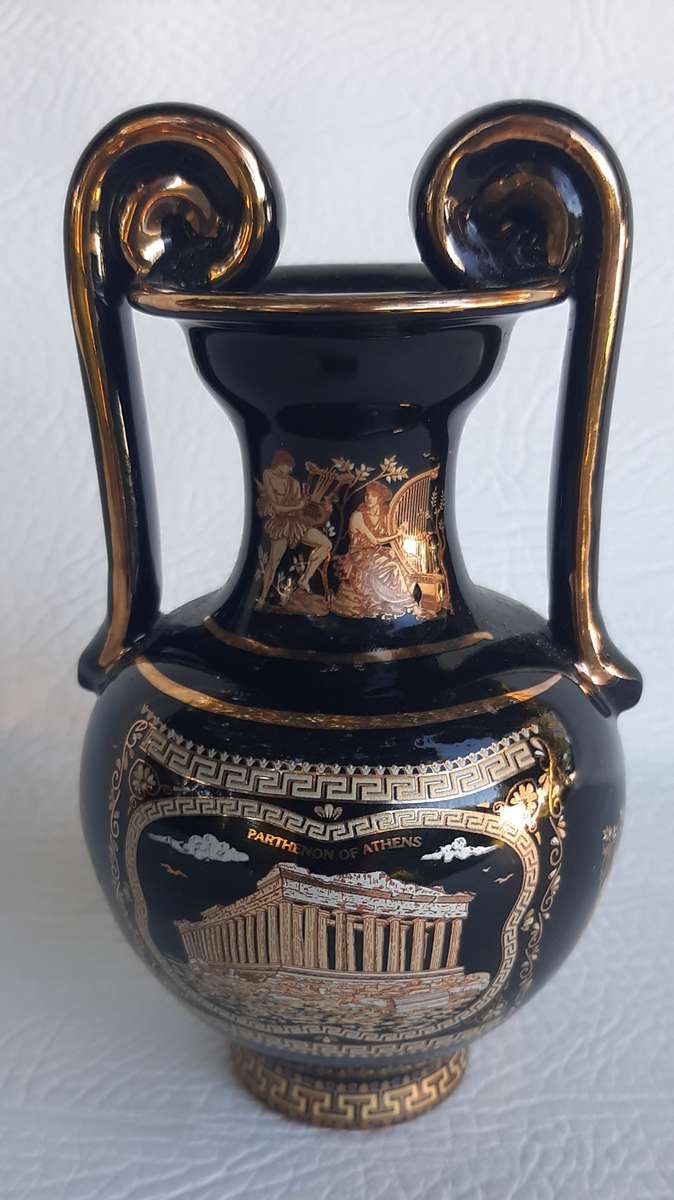 EXQUISITE 24K GOLD-GILDED GREEK CERAMIC VASE - A TIMELESS TREASURE