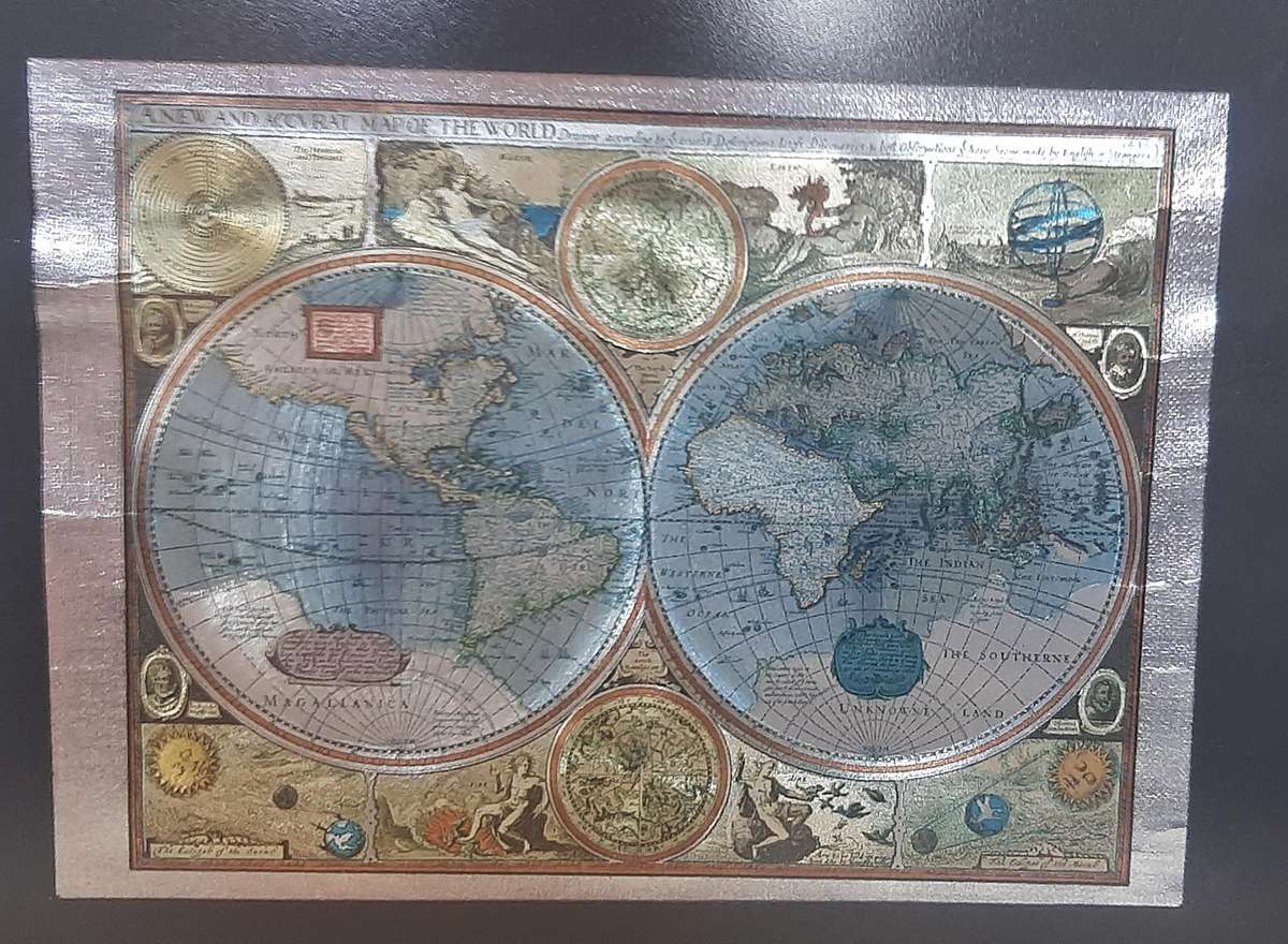 FRAMED ANTIQUE STYLE WORLD MAP - A NEW AND ACCVRAT MAP OF THE WORLD