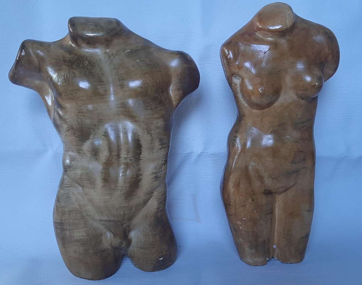 STRIKING PAIR OF HANDCRAFTED CERAMIC BUSTS - LARGE MALE & FEMALE FIGURES
