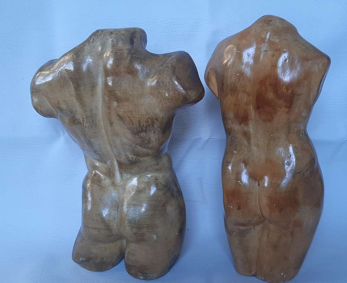 STRIKING PAIR OF HANDCRAFTED CERAMIC BUSTS - LARGE MALE & FEMALE FIGURES