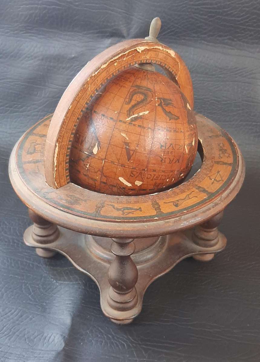 TRAVELLED TIME  VINTAGE WOODEN GLOBE & STAND (17 × 17 × 18 CM)