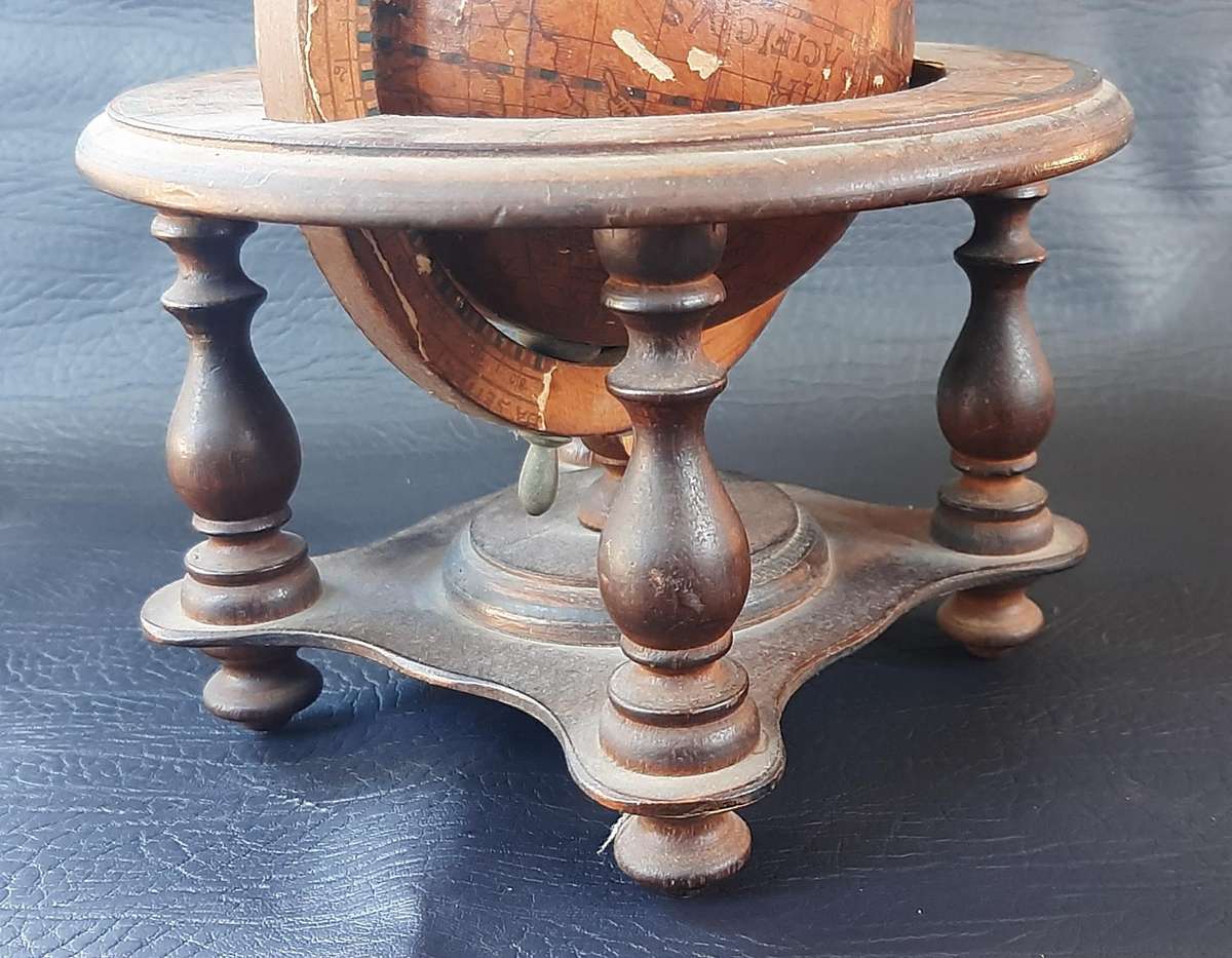 TRAVELLED TIME  VINTAGE WOODEN GLOBE & STAND (17 × 17 × 18 CM)