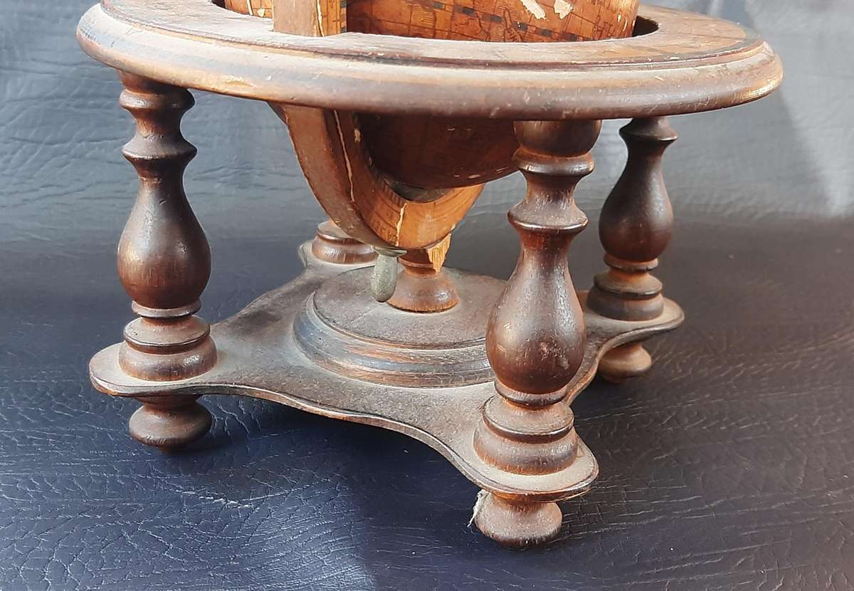 TRAVELLED TIME  VINTAGE WOODEN GLOBE & STAND (17 × 17 × 18 CM)