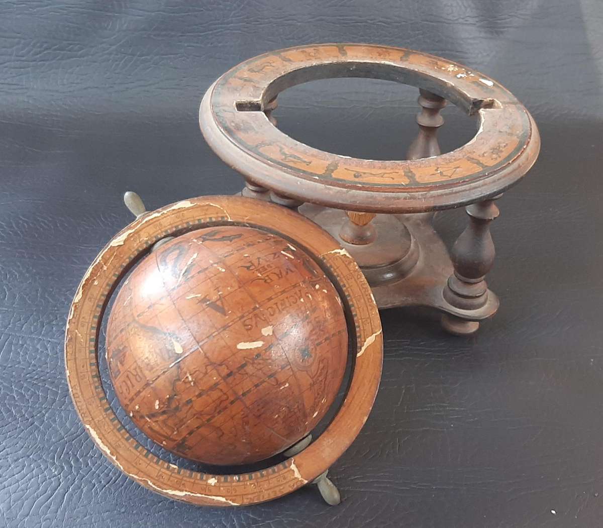TRAVELLED TIME  VINTAGE WOODEN GLOBE & STAND (17 × 17 × 18 CM)