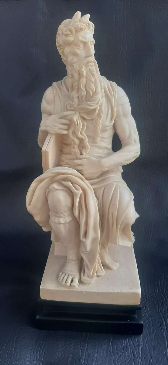 MOSES THE LAWGIVER  A. SANTINI ITALIAN SCULPTURE WITH TABLET (34.5CM)