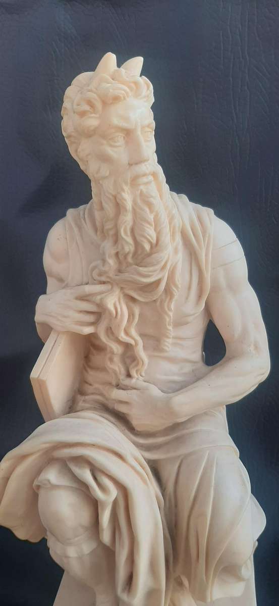 MOSES THE LAWGIVER  A. SANTINI ITALIAN SCULPTURE WITH TABLET (34.5CM)