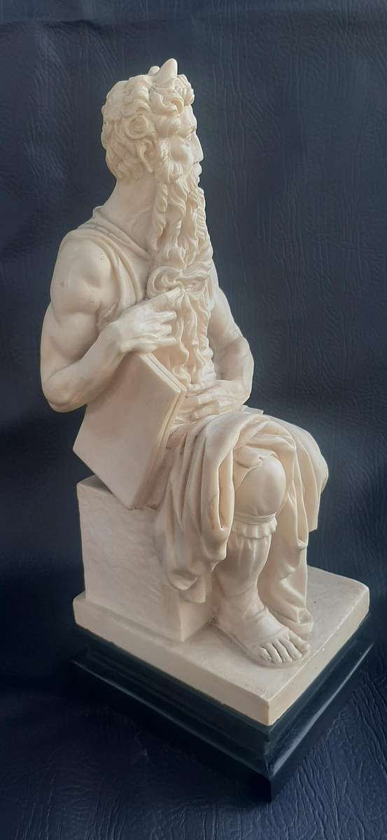 MOSES THE LAWGIVER  A. SANTINI ITALIAN SCULPTURE WITH TABLET (34.5CM)