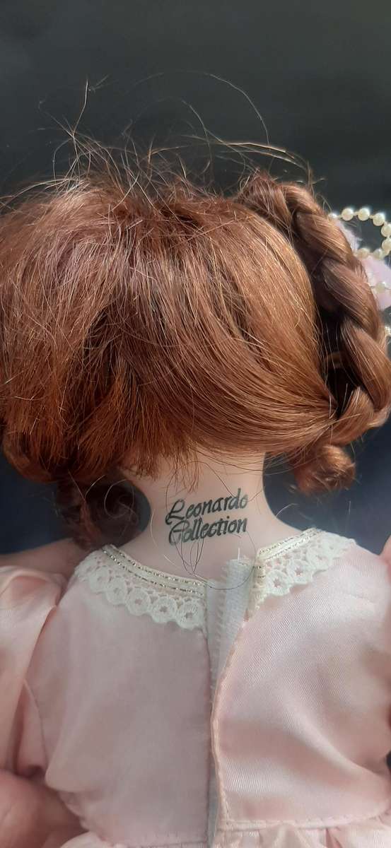 LEONARDO ROSE  PORCELAIN VICTORIAN DOLL WITH LACE STAND (38CM)