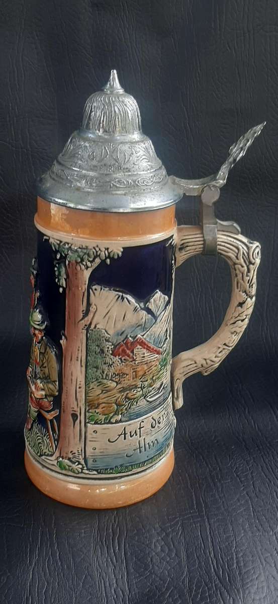 TRADITIONAL GERMAN BEER STEIN  DAS IST ES SCHÖN CERAMIC & PEWTER (GERMANY)