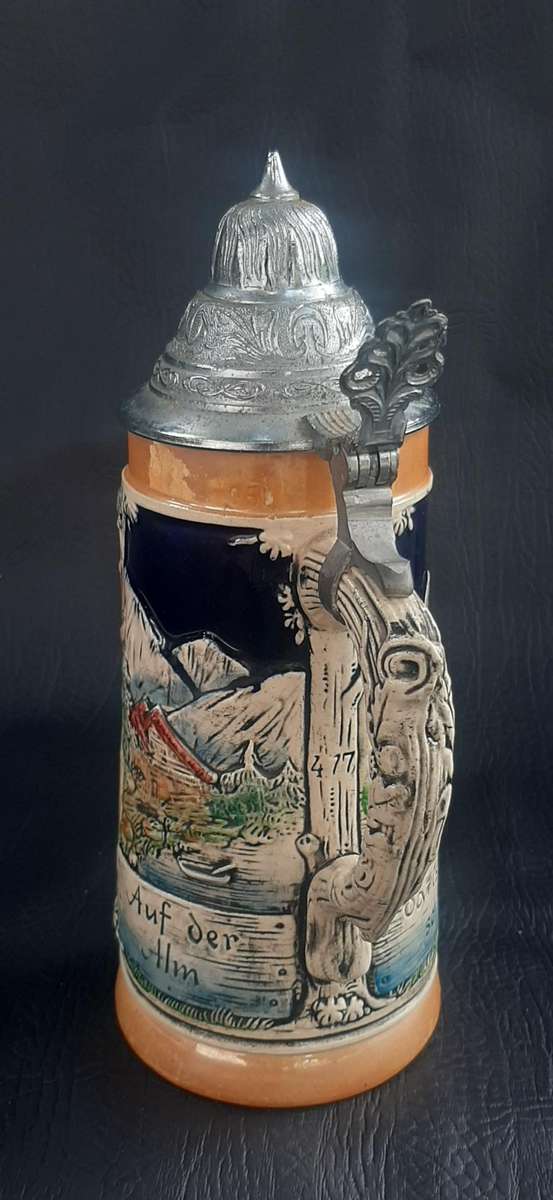 TRADITIONAL GERMAN BEER STEIN  DAS IST ES SCHÖN CERAMIC & PEWTER (GERMANY)