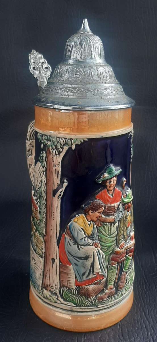 TRADITIONAL GERMAN BEER STEIN  DAS IST ES SCHÖN CERAMIC & PEWTER (GERMANY)