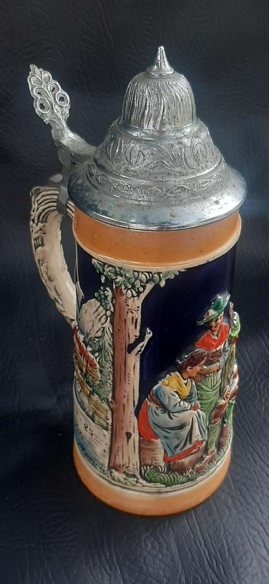 TRADITIONAL GERMAN BEER STEIN  DAS IST ES SCHÖN CERAMIC & PEWTER (GERMANY)