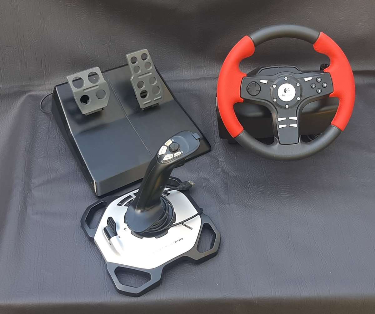 LOGITECH GAMING ACCESSORIES BUNDLE  STEERING WHEEL, PEDALS & JOYSTICK