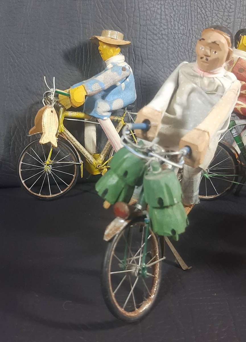 HANDMADE VINTAGE CYCLIST FIGURES  SET OF 8