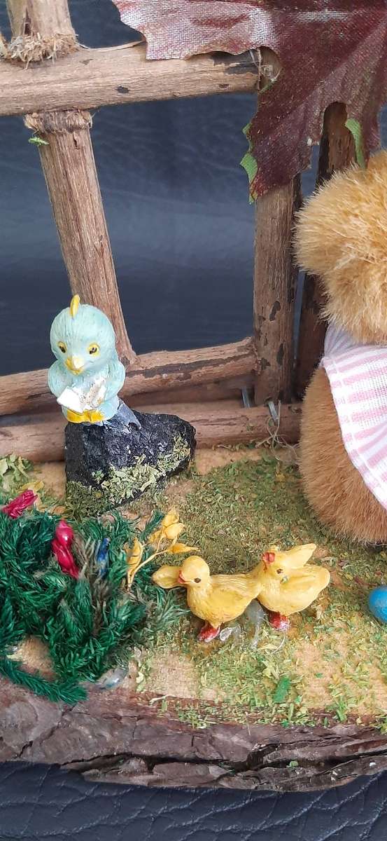 WOODLAND WHIMSY  PLUSH BUNNY IN PINK ON NATURAL BASE