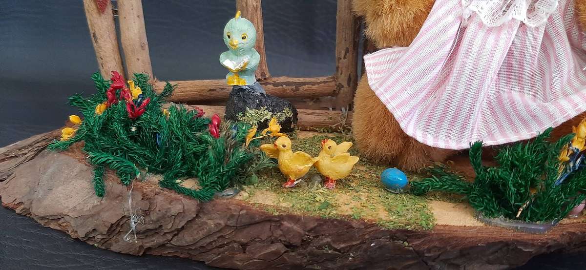 WOODLAND WHIMSY  PLUSH BUNNY IN PINK ON NATURAL BASE