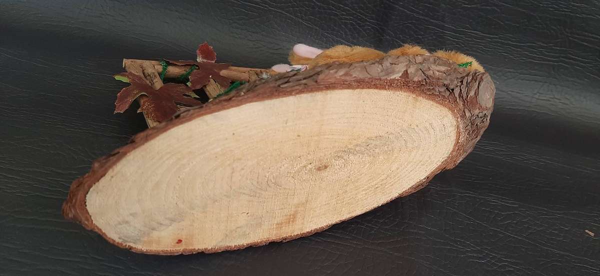 WOODLAND WHIMSY  PLUSH BUNNY IN PINK ON NATURAL BASE