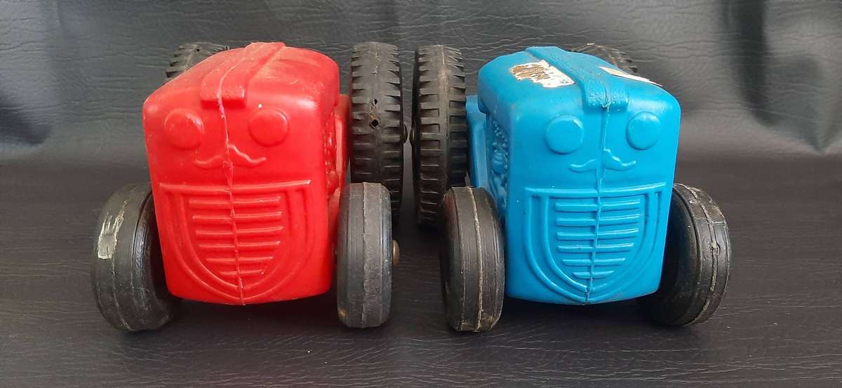 DUO TRACTOR SET  VINTAGE PRIMA TOYS, RED & BLUE WORKHORSES