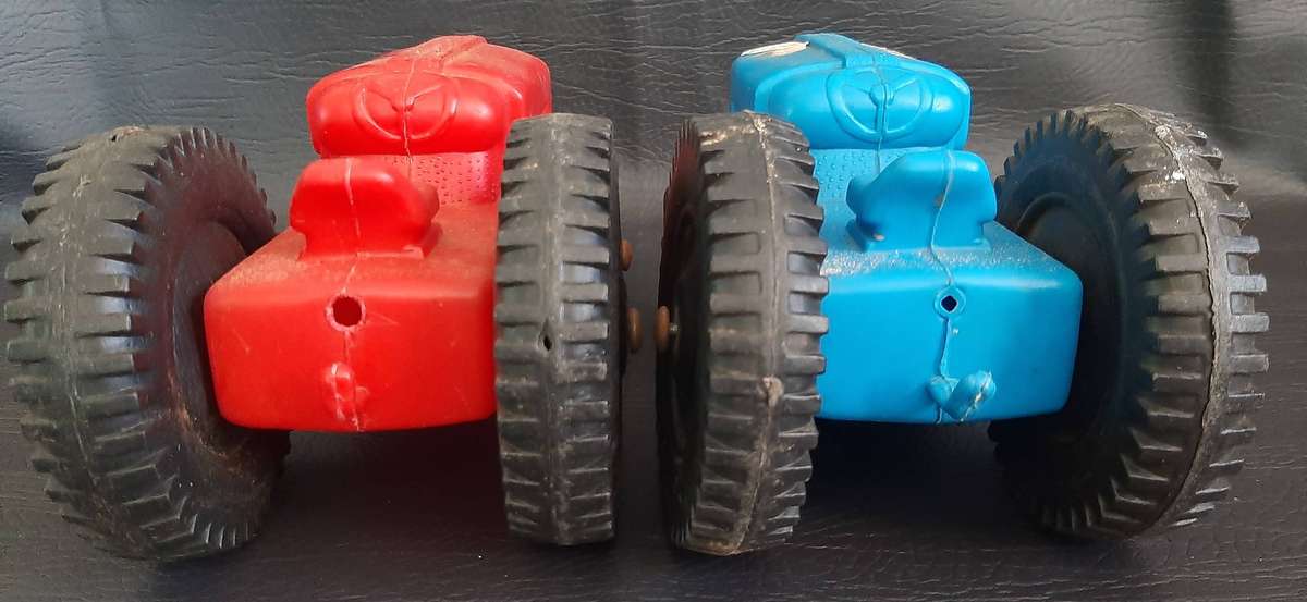 DUO TRACTOR SET  VINTAGE PRIMA TOYS, RED & BLUE WORKHORSES