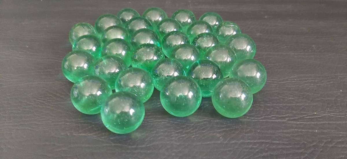 VINTAGE GLASS MARBLES  SET OF 30  TRANSLUCENT GREEN