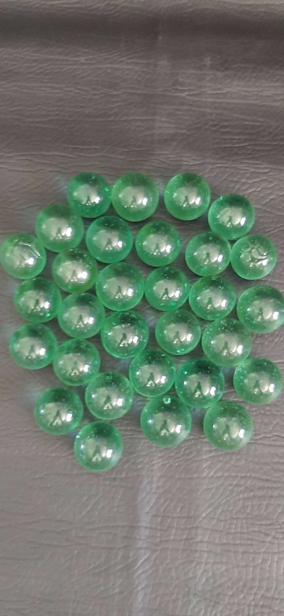VINTAGE GLASS MARBLES  SET OF 30  TRANSLUCENT GREEN