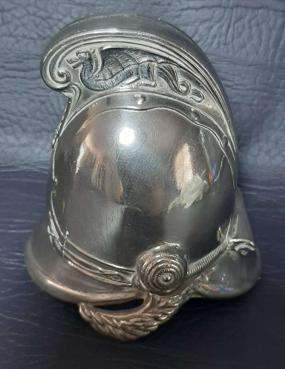 VINTAGE METAL HELMET INKWELL  CEREMONIAL STYLE WITH PORCELAIN INSERT