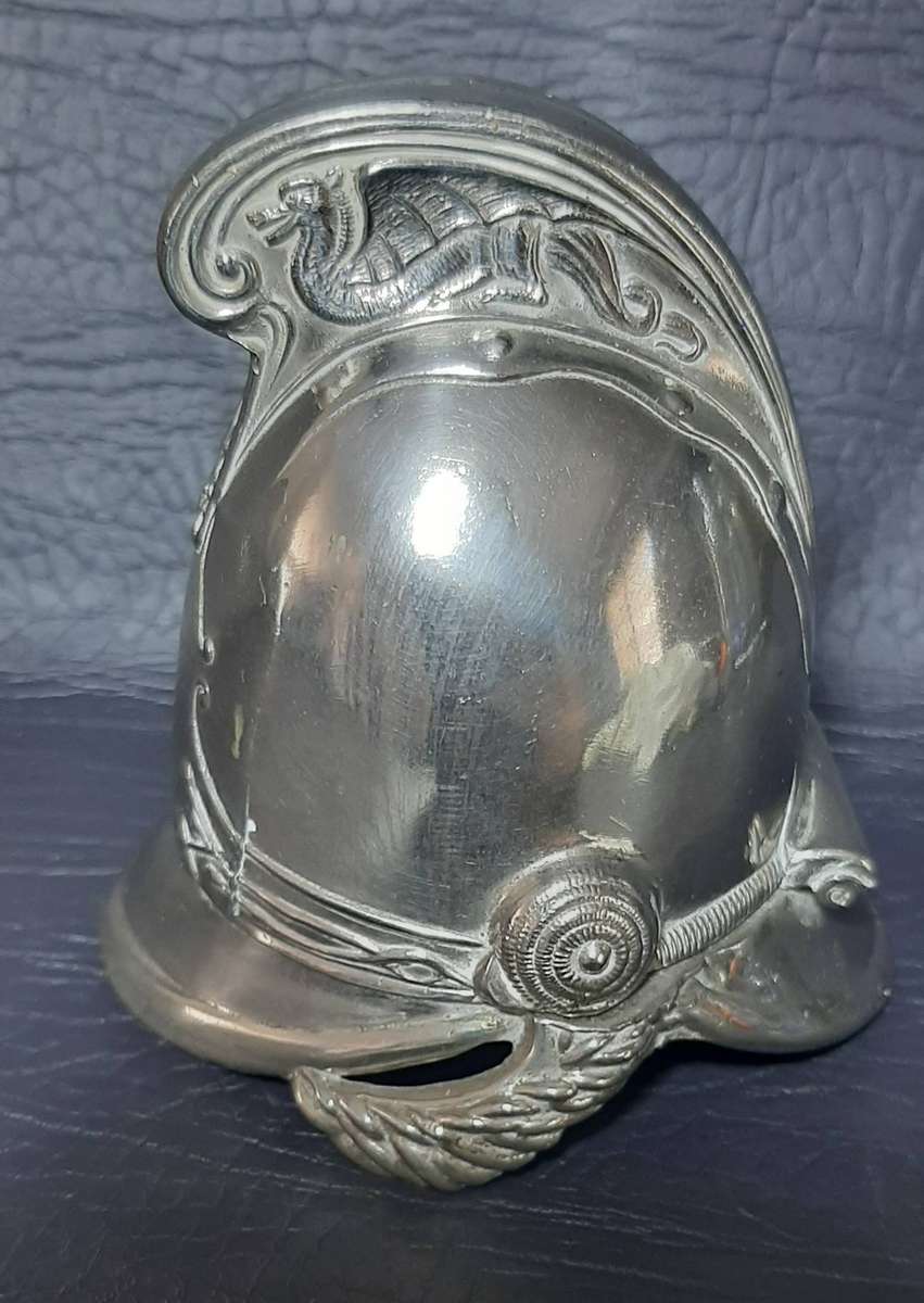 VINTAGE METAL HELMET INKWELL  CEREMONIAL STYLE WITH PORCELAIN INSERT