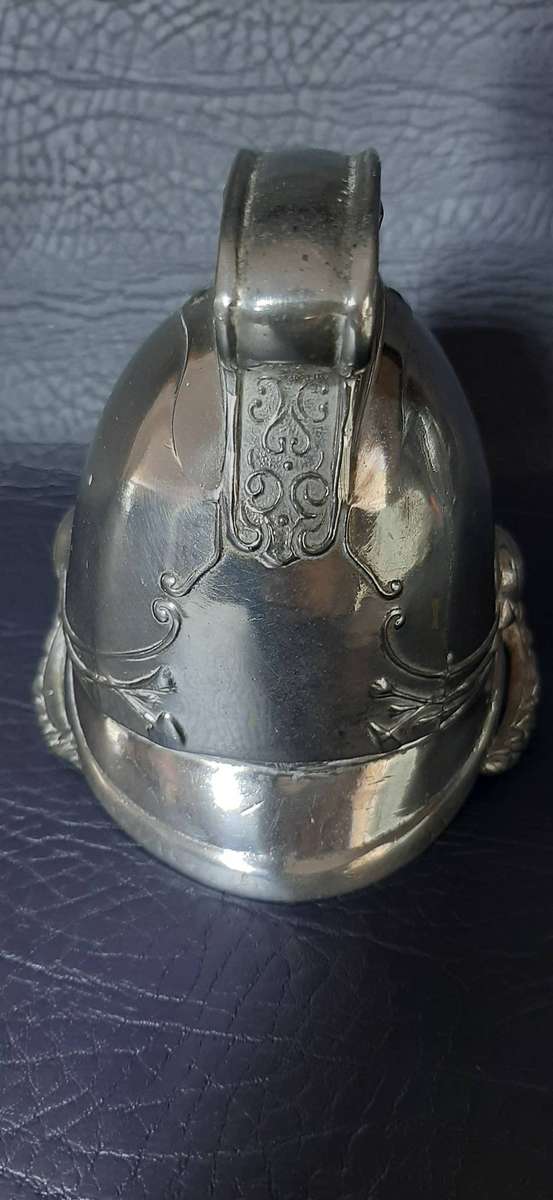 VINTAGE METAL HELMET INKWELL  CEREMONIAL STYLE WITH PORCELAIN INSERT