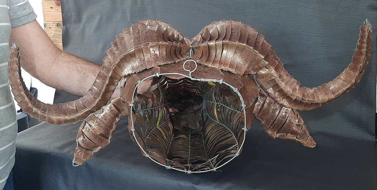 LARGE METAL WOVEN BUFFALO HEAD  WALL-MOUNTED SCULPTURAL STATEMENT