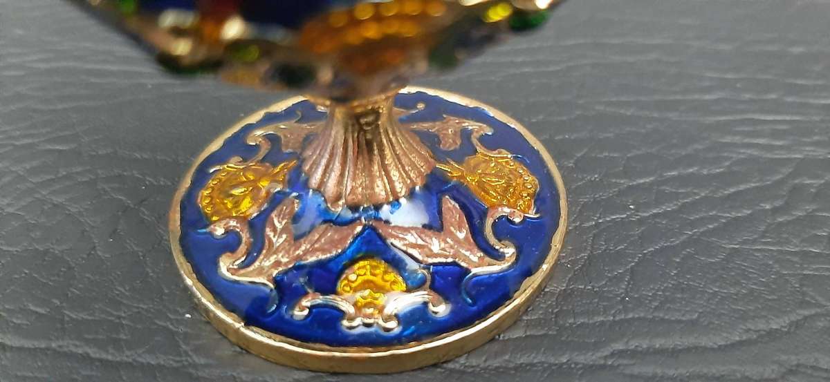 ORNATE BRASS ALLADIN'S LAMP  BLUE GILT & SEMI-PRECIOUS STONE INLAY