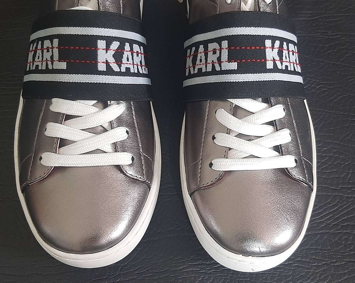 Karl Lagerfeld Metallic Silver Sneakers Size 5 Open Box