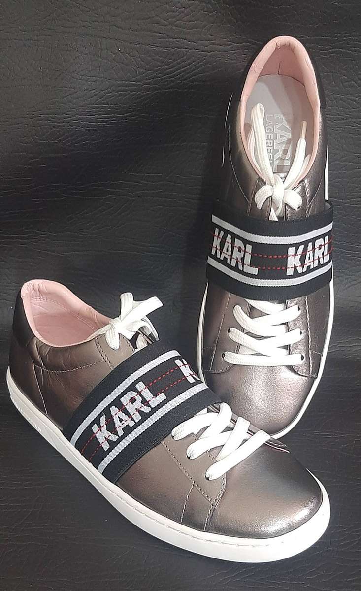 Karl Lagerfeld Metallic Silver Sneakers Size 5 Open Box