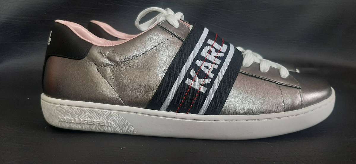 Karl Lagerfeld Metallic Silver Sneakers Size 5 Open Box