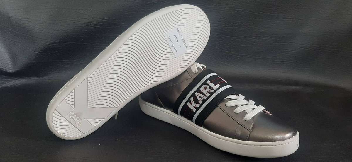 Karl Lagerfeld Metallic Silver Sneakers Size 5 Open Box