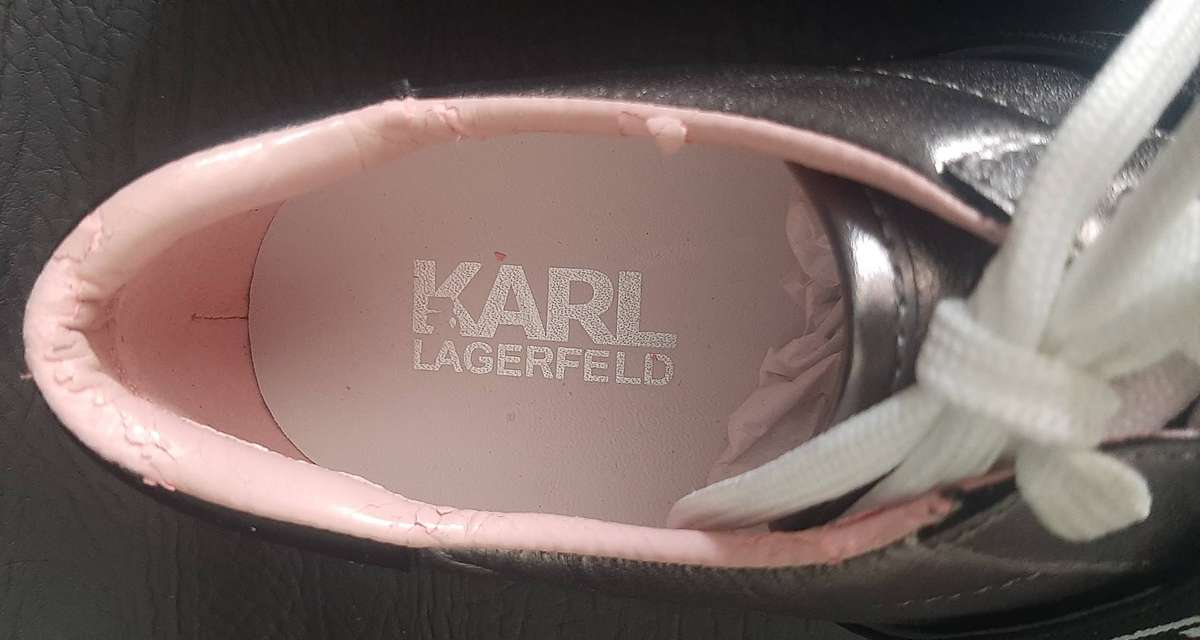 Karl Lagerfeld Metallic Silver Sneakers Size 5 Open Box