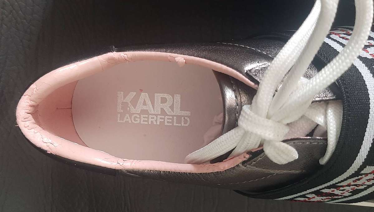 Karl Lagerfeld Metallic Silver Sneakers Size 5 Open Box