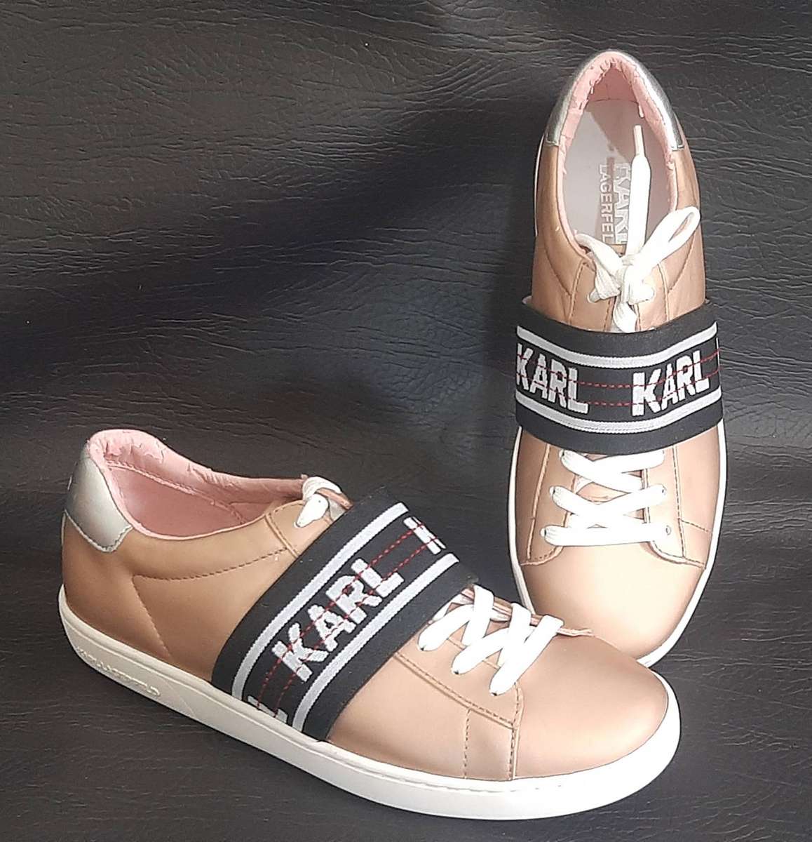 Karl Lagerfeld Metallic Rose Gold Sneakers Size 5 Open Box
